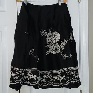 Talbots Collection vintage black linen silk blend embroidered sequin skirt Sz 10